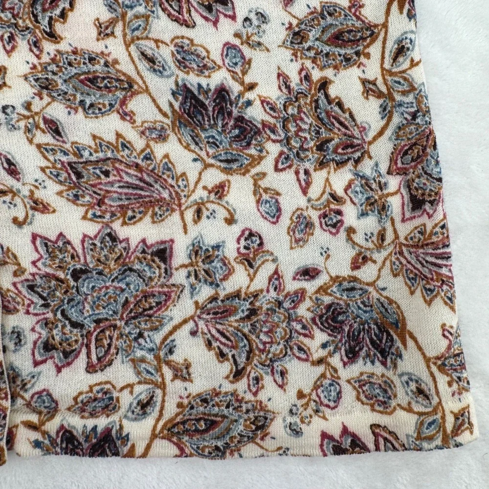 Garnet Hill 100% Merino Wool Paisley Floral Cream Cardigan Sweater Woman's Small